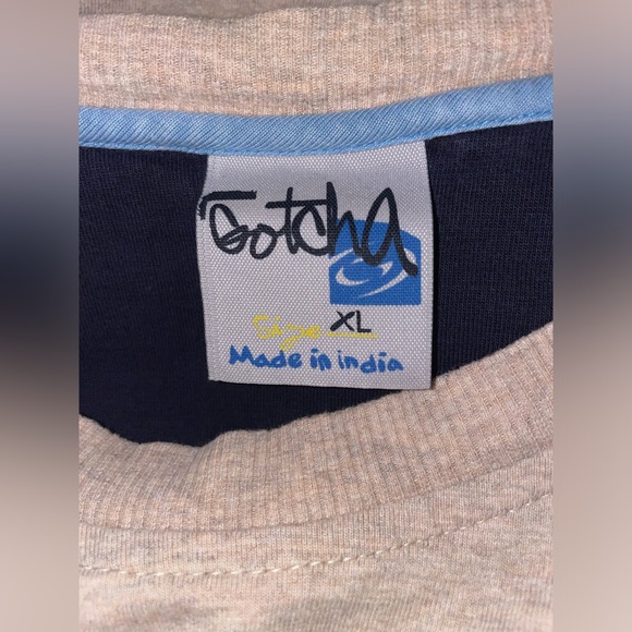 Vintage Gotcha Size XL Men’s Beige Space Dye Blue Striped Textured Shirt - Picture 2 of 8